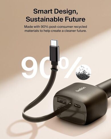 شاحن سيارة Belkin USB C بقدرة 75 وات مع كابل USB C قابل للسحب 30 بوصة - شاحن iPhone، متوافق مع سلسلة iPhone 17 و16، وسلسلة Galaxy S25، وAirPods، والكمبيوتر اللوحي، وMacBook، وChromebook، إلخ. - أساسيات السفر in Saudi Arabia