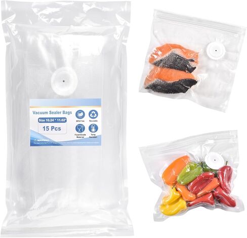 Reusable Vacuum Sealer Bags for Food, 20 BPA-Free Medium (8 x 8in) Food Storage Bags, Freezer, Odor-Resistant, Leak-Proof, Compatible with Vacuum Sealers in Saudi Arabia