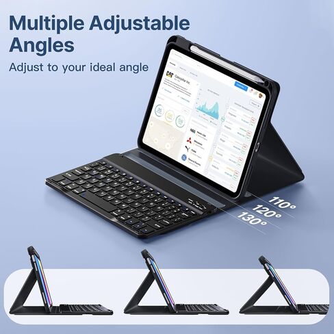 حافظة Wenlaty لجهاز iPad (A16) الجيل الحادي عشر/العاشر مع لوحة مفاتيح - غطاء لوحة مفاتيح قابل للطي رفيع وخفيف الوزن لاسلكي قابل للفصل مع حامل أقلام، لجهاز iPad 11 بوصة 11th 2025/10.9 بوصة 10th 2022، أسود in Kuwait