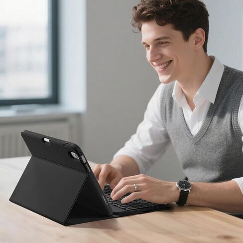 حافظة Wenlaty لجهاز iPad (A16) الجيل الحادي عشر/العاشر مع لوحة مفاتيح - غطاء لوحة مفاتيح قابل للطي رفيع وخفيف الوزن لاسلكي قابل للفصل مع حامل أقلام، لجهاز iPad 11 بوصة 11th 2025/10.9 بوصة 10th 2022، أسود in Kuwait