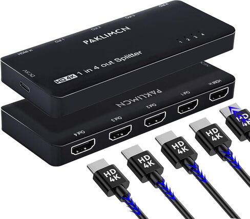 مقسم HDMI 1 في 4 مخرج، 1x4 مقسم HDMI للطاقة 4 منافذ 4Kx2K@60 هرتز ثلاثي الأبعاد للشاشات المزدوجة، مرآة فقط، موزع عالي الدقة بالكامل لجهاز PS4 Fire Stick HDTV (4K 1 في 4 خارج) in Kuwait