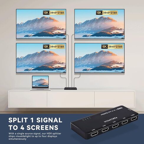 مقسم HDMI 1 في 4 مخرج، 1x4 مقسم HDMI للطاقة 4 منافذ 4Kx2K@60 هرتز ثلاثي الأبعاد للشاشات المزدوجة، مرآة فقط، موزع عالي الدقة بالكامل لجهاز PS4 Fire Stick HDTV (4K 1 في 4 خارج) in Kuwait