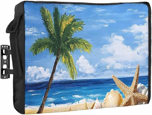 Outdoor TV Cover Palm Tree Beach Starfish Waterproof and Weatherproof Outdoor TV Enclosure Ocean Sky Oil Painting Outside Flat TV Screen Protector Television Covers 52 to 55 Inch in Saudi Arabia