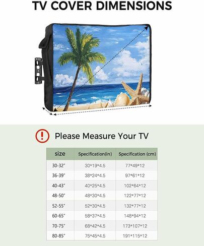 Outdoor TV Cover Palm Tree Beach Starfish Waterproof and Weatherproof Outdoor TV Enclosure Ocean Sky Oil Painting Outside Flat TV Screen Protector Television Covers 52 to 55 Inch in Saudi Arabia