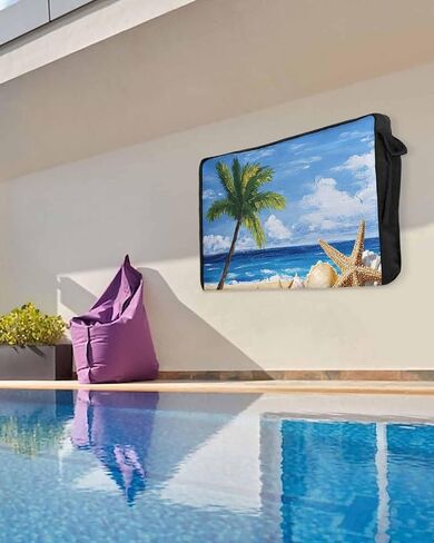 Outdoor TV Cover Palm Tree Beach Starfish Waterproof and Weatherproof Outdoor TV Enclosure Ocean Sky Oil Painting Outside Flat TV Screen Protector Television Covers 52 to 55 Inch in Saudi Arabia