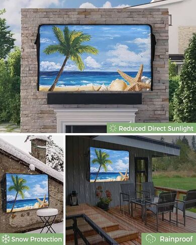 Outdoor TV Cover Palm Tree Beach Starfish Waterproof and Weatherproof Outdoor TV Enclosure Ocean Sky Oil Painting Outside Flat TV Screen Protector Television Covers 52 to 55 Inch in Saudi Arabia