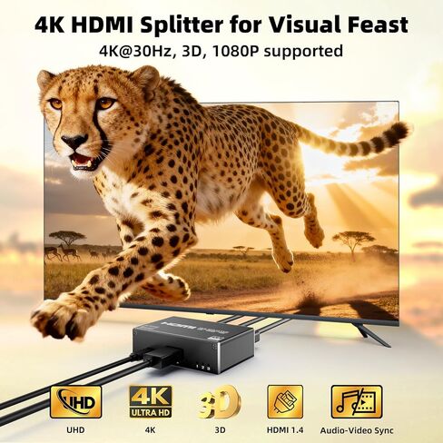 موزع HDMI BolAAzuL 1 في 3 مع كابل HDMI ومحول طاقة، مقسم إخراج HDMI 4K 30 هرتز 1X3 شاشة مكررة/مرآة لـ 3 شاشات، يدعم 1080P@60 هرتز، ثلاثي الأبعاد، HDR لجهاز عرض PS5 HDTV in Saudi Arabia