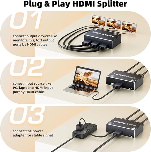 موزع HDMI BolAAzuL 1 في 3 مع كابل HDMI ومحول طاقة، مقسم إخراج HDMI 4K 30 هرتز 1X3 شاشة مكررة/مرآة لـ 3 شاشات، يدعم 1080P@60 هرتز، ثلاثي الأبعاد، HDR لجهاز عرض PS5 HDTV in Saudi Arabia