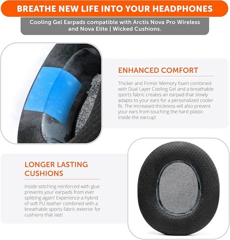 WC Mod Kit Nova Pro Wireless & Nova Elite - وسادات أذن من جل التبريد وعصابة رأس من السيليكون وألواح مغناطيسية لـ SteelSeries Arctis Nova Pro Wireless و Nova Elite من Wicked Cushions | كامو أسود in Kuwait