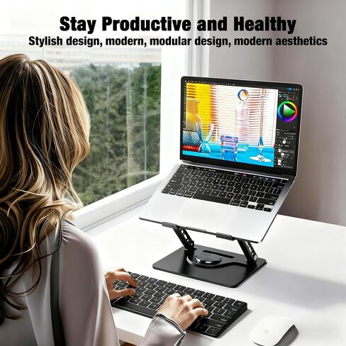 Laptop Stand, Laptop Stand for Desk with 360° Rotating Base, Ergonomic Laptop Riser for Desk with Adjustable Height, Heat Dissipation, Fits with All Laptops 10-17.3" in Saudi Arabia