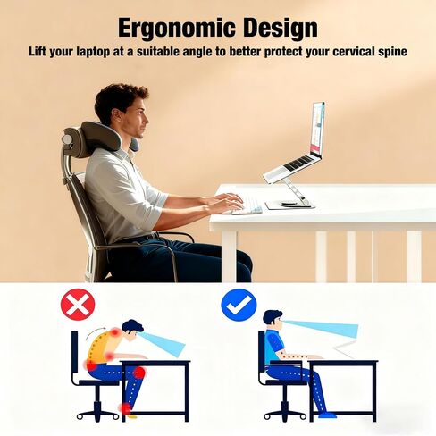 Laptop Stand, Laptop Stand for Desk with 360° Rotating Base, Ergonomic Laptop Riser for Desk with Adjustable Height, Heat Dissipation, Fits with All Laptops 10-17.3" in Saudi Arabia