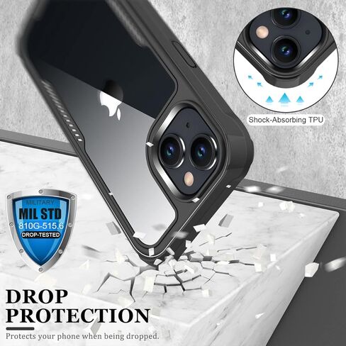 FUNMIKO for iPhone 14 Clear Case with Touch-Sensitive Built-in Screen Protector,Mili-Grade Heavy Duty Protection Pass 21ft. Drop Tested Slim-fit Protective Phone Cover 6.1" Black in Kuwait