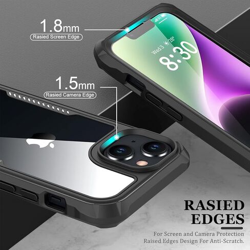 FUNMIKO for iPhone 14 Clear Case with Touch-Sensitive Built-in Screen Protector,Mili-Grade Heavy Duty Protection Pass 21ft. Drop Tested Slim-fit Protective Phone Cover 6.1" Black in Kuwait