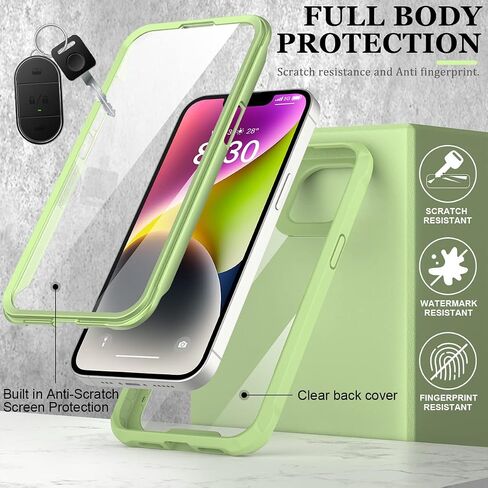 FUNMIKO for iPhone 14 Clear Case with Touch-Sensitive Built-in Screen Protector,Mili-Grade Heavy Duty Protection Pass 21ft. Drop Tested Slim-fit Protective Phone Cover 6.1" Blue in Kuwait
