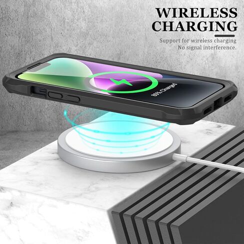 FUNMIKO for iPhone 14 Clear Case with Touch-Sensitive Built-in Screen Protector,Mili-Grade Heavy Duty Protection Pass 21ft. Drop Tested Slim-fit Protective Phone Cover 6.1" Black in Kuwait