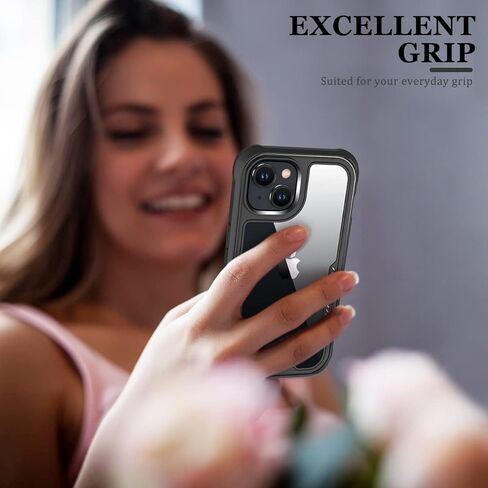 FUNMIKO for iPhone 14 Clear Case with Touch-Sensitive Built-in Screen Protector,Mili-Grade Heavy Duty Protection Pass 21ft. Drop Tested Slim-fit Protective Phone Cover 6.1" Black in Kuwait