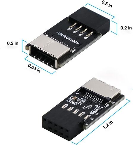 رأس داخلي USB 2.0 (9-Pin) إلى 3.1/3.2 Type-C (20-Pin) محول اللوحة الأمامية بمفتاح A (180 درجة) - يمتد منافذ النوع E إلى منافذ USB باللوحة الأمامية للكمبيوتر الشخصي in Saudi Arabia