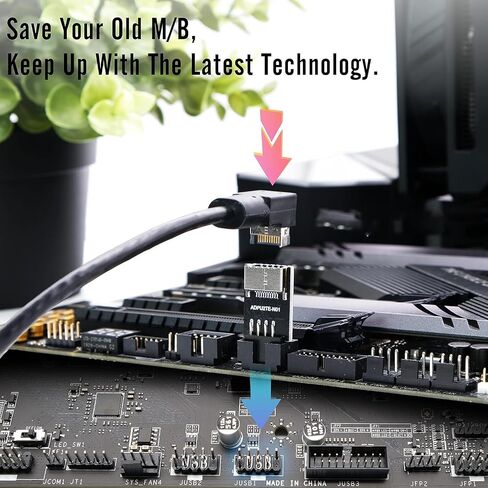 رأس داخلي USB 2.0 (9-Pin) إلى 3.1/3.2 Type-C (20-Pin) محول اللوحة الأمامية بمفتاح A (180 درجة) - يمتد منافذ النوع E إلى منافذ USB باللوحة الأمامية للكمبيوتر الشخصي in Saudi Arabia