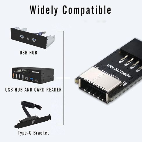 رأس داخلي USB 2.0 (9-Pin) إلى 3.1/3.2 Type-C (20-Pin) محول اللوحة الأمامية بمفتاح A (180 درجة) - يمتد منافذ النوع E إلى منافذ USB باللوحة الأمامية للكمبيوتر الشخصي in Saudi Arabia