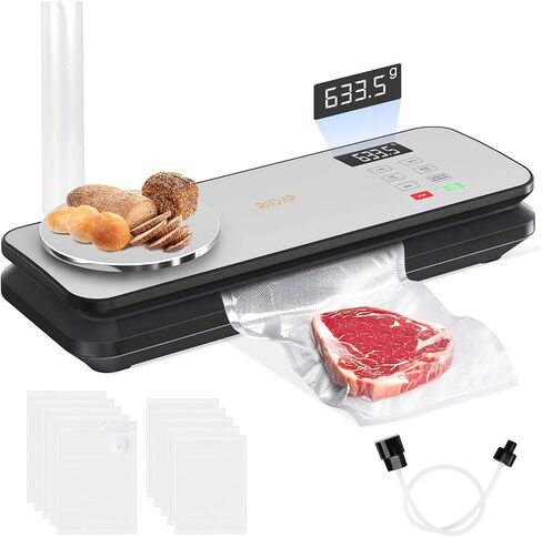 Vacuum Sealer for Food, 90kPA Powerful Food Saver Vacuum Sealer Machine with Digital Kitchen Scale, 12-in-1 Food Vacuum Sealer with Dry & Moist Food Modes, 10 pcs & 1 Roll Vacuum Bags, Starter Kits in Saudi Arabia