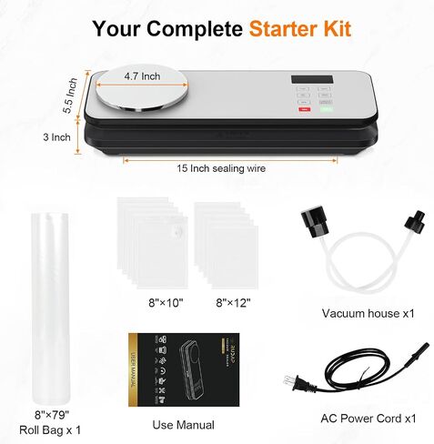Vacuum Sealer for Food, 90kPA Powerful Food Saver Vacuum Sealer Machine with Digital Kitchen Scale, 12-in-1 Food Vacuum Sealer with Dry & Moist Food Modes, 10 pcs & 1 Roll Vacuum Bags, Starter Kits in Saudi Arabia