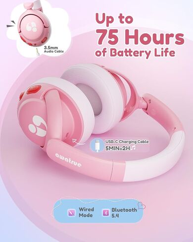 Kids Bluetooth Headphones, 85dBA Safe Volume, 75H Playtime, Bluetooth 5.4, Lightweight Wireless Over-Ear Headphones for Kids, Toddler Headphones for iPad/YOTO Player/Tablet/School, Pink in Saudi Arabia