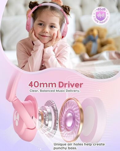 Kids Bluetooth Headphones, 85dBA Safe Volume, 75H Playtime, Bluetooth 5.4, Lightweight Wireless Over-Ear Headphones for Kids, Toddler Headphones for iPad/YOTO Player/Tablet/School, Pink in Saudi Arabia