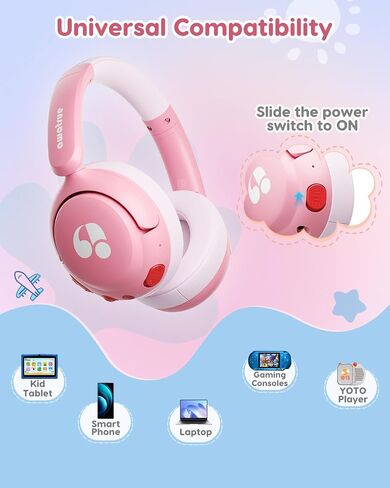 Kids Bluetooth Headphones, 85dBA Safe Volume, 75H Playtime, Bluetooth 5.4, Lightweight Wireless Over-Ear Headphones for Kids, Toddler Headphones for iPad/YOTO Player/Tablet/School, Pink in Saudi Arabia