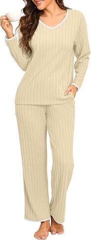 PrinStory Womens Pajamas Set Fall and Winter Ladies Pjs Long Sleeve 2 Piece Pajama Lounge Sets in Kuwait