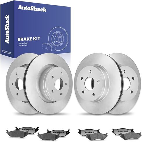 AutoShack Front & Rear Drilled & Slotted Brake Rotors Ceramic Brake Pads | Replacement for 2002-2004 Dodge Ram 1500 2004 Durango 3.7L 4.7L 5.7L 4WD RWD | E-Coated | 12-PC Brake Kit | ShadowGuard in Saudi Arabia