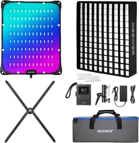 NEEWER RGB1200 60W RGB LED Video Light with APP & 2.4G Control, 22000 Lux@0.5m/1% Precise Min Dimming/360° RGB/ CRI 97+/TLCI 98+/2500K-8500K/18 Light Scenes for Studio Lighting Photography Videography in Kuwait