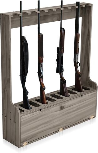 Soaoo Gun Racks Holds 10 Long Guns Wooden Rifle Rack Floor Stand Rifle Racks Display Holder Stand with Storage for Firearms Display Storage Home Accessories Office in Kuwait