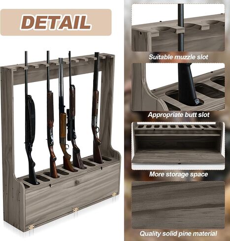 Soaoo Gun Racks Holds 10 Long Guns Wooden Rifle Rack Floor Stand Rifle Racks Display Holder Stand with Storage for Firearms Display Storage Home Accessories Office in Kuwait