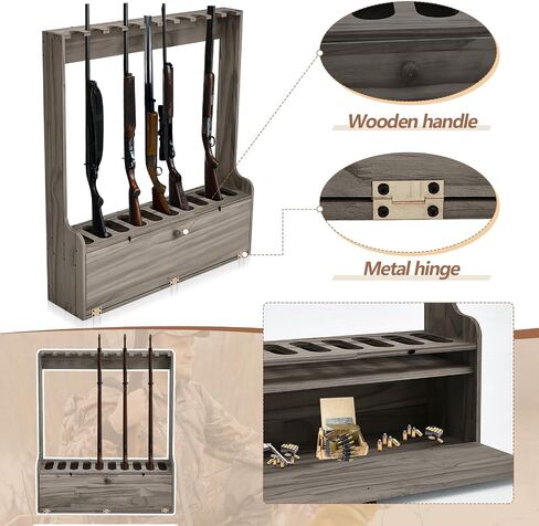 Soaoo Gun Racks Holds 10 Long Guns Wooden Rifle Rack Floor Stand Rifle Racks Display Holder Stand with Storage for Firearms Display Storage Home Accessories Office in Kuwait