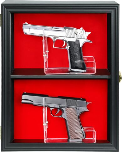 HOROW Single Handgun Pistol Revolver Gun Display Case Wall Mount Lockable Black Felt Wood Cabinet w/ 98% UV Protection Acrylic Clear Door Gun Shadow Box Stand Rack Holder in Saudi Arabia