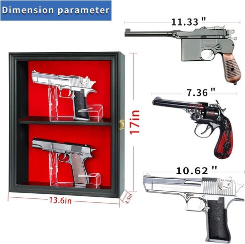 HOROW Single Handgun Pistol Revolver Gun Display Case Wall Mount Lockable Black Felt Wood Cabinet w/ 98% UV Protection Acrylic Clear Door Gun Shadow Box Stand Rack Holder in Saudi Arabia