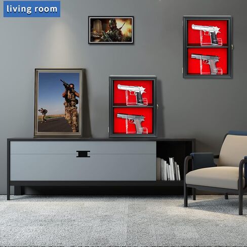 HOROW Single Handgun Pistol Revolver Gun Display Case Wall Mount Lockable Black Felt Wood Cabinet w/ 98% UV Protection Acrylic Clear Door Gun Shadow Box Stand Rack Holder in Saudi Arabia