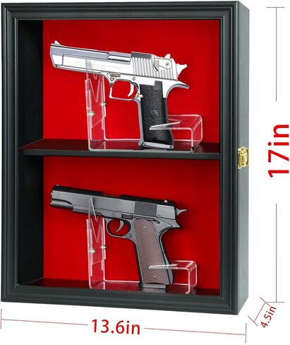 HOROW Single Handgun Pistol Revolver Gun Display Case Wall Mount Lockable Black Felt Wood Cabinet w/ 98% UV Protection Acrylic Clear Door Gun Shadow Box Stand Rack Holder in Saudi Arabia