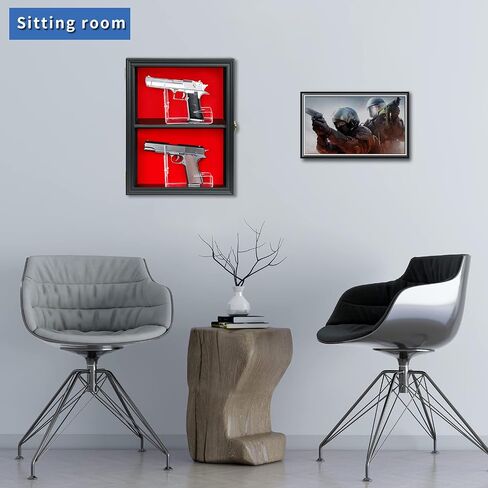 HOROW Single Handgun Pistol Revolver Gun Display Case Wall Mount Lockable Black Felt Wood Cabinet w/ 98% UV Protection Acrylic Clear Door Gun Shadow Box Stand Rack Holder in Saudi Arabia