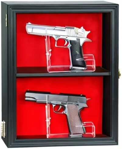 HOROW Single Handgun Pistol Revolver Gun Display Case Wall Mount Lockable Black Felt Wood Cabinet w/ 98% UV Protection Acrylic Clear Door Gun Shadow Box Stand Rack Holder in Saudi Arabia