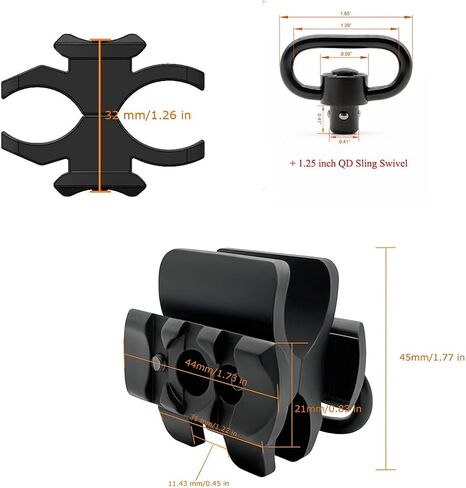 GOTCIAL Shotgun 12Ga Barrel Clamp W/Built-in QD Forward Sling Swivel Socket, 3-Slot Picatinny Rail Mount (1.25 in QD Sling Swivel and 2 PCS 4x6 mm Gasket Silicone Elastomer Included) in Saudi Arabia