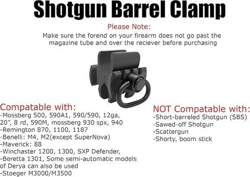 GOTCIAL Shotgun 12Ga Barrel Clamp W/Built-in QD Forward Sling Swivel Socket, 3-Slot Picatinny Rail Mount (1.25 in QD Sling Swivel and 2 PCS 4x6 mm Gasket Silicone Elastomer Included) in Saudi Arabia
