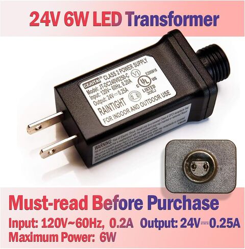 محول ضوء شجرة عيد الميلاد LED وشريط 24 فولت - مصدر طاقة من الفئة 2 (JT-DC240V0500-F)، مُدرج في قائمة UL للمعايير الأمريكية. مصممة لأجهزة الإخراج 24 فولت. انظر التفاصيل لمزيد من النماذج المتوافقة. in Kuwait