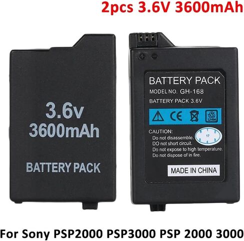 2pcs 3.6V 3600mAh Rechargeable Li-ion Battery Pack Compatible for Sony PSP2000 PSP3000 PSP 2000 3000 Console Gamepad Replacement Batteries in Saudi Arabia