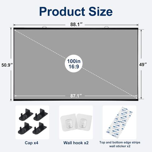 شاشة عرض 100 بوصة، شاشة عرض فريسنل مضادة للضوء 16:9 شاشة عرض أفلام محمولة مضادة للتجاعيد للمسرح المنزلي والخارجي ودعم أجهزة العرض المتوسطة والطويلة in Kuwait