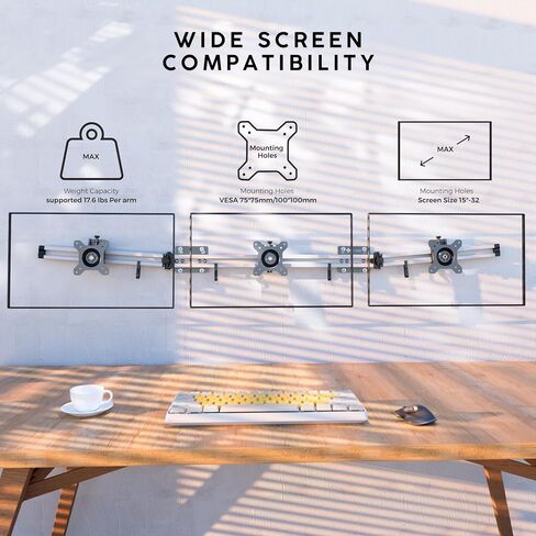 X-ROB Triple Monitor Wall Mount – Premium Aluminum 3 Arm Bracket for 15–32 Inch Screens, Dual Wall Anchors for Maximum Stability, Full Motion with 360° Rotation, VESA 75x75/100x100, Cable Management in Saudi Arabia