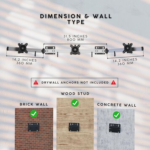 X-ROB Triple Monitor Wall Mount – Premium Aluminum 3 Arm Bracket for 15–32 Inch Screens, Dual Wall Anchors for Maximum Stability, Full Motion with 360° Rotation, VESA 75x75/100x100, Cable Management in Saudi Arabia