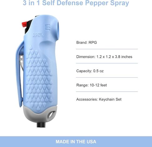 رذاذ الفلفل 3 في 1 للدفاع عن النفس، رذاذ الفلفل مع قاطع حزام الأمان وكسارة النوافذ - مجموعة سلسلة مفاتيح آمنة للنساء | أسلحة الدفاع عن النفس وأساسيات السيارة | صنع في الولايات المتحدة الأمريكية in Kuwait