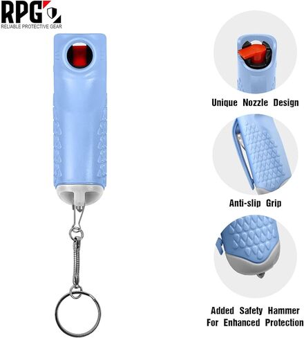 رذاذ الفلفل 3 في 1 للدفاع عن النفس، رذاذ الفلفل مع قاطع حزام الأمان وكسارة النوافذ - مجموعة سلسلة مفاتيح آمنة للنساء | أسلحة الدفاع عن النفس وأساسيات السيارة | صنع في الولايات المتحدة الأمريكية in Kuwait