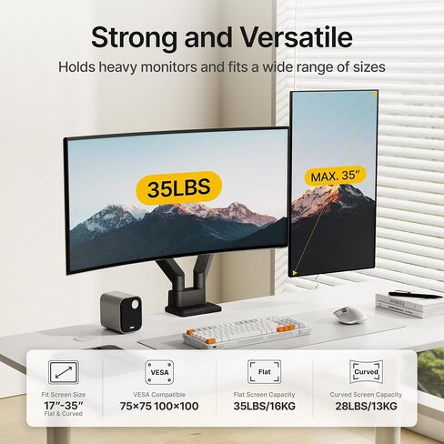 monTEK Dual Monitor Mount Monitor Arms for 2 Monitors for 17 to 35 Inch Curved Screen Holds 35 Lbs Adjustable Heavy Duty Monitor Desk Mount Cable Management, VESA 75/100mm,MA1007BK-D in Saudi Arabia